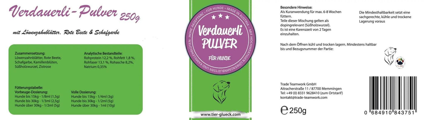Verdauerli Hund Pulver – beruhigt den Magen & verbessert die Verdauung