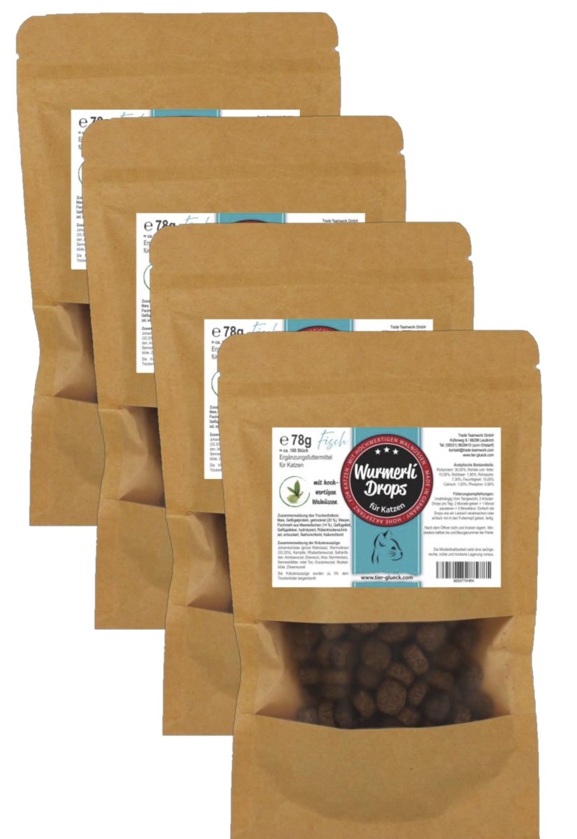 Wurmerli Drops Katze – leckere Fisch-Leckerlis für Katzen, Ergänzungsfuttermittel als Wurmschutz, Wurmkur natürlich