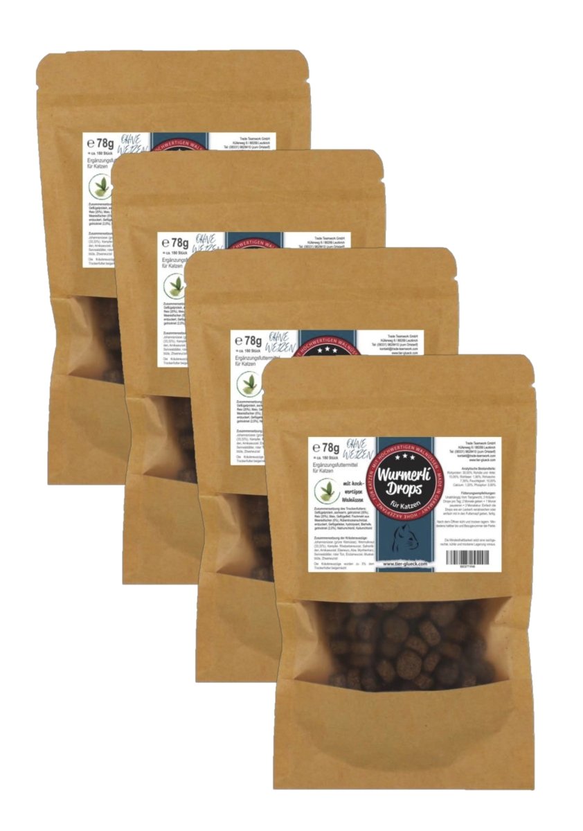 Wurmerli Drops Katze – leckere weizenfreie Snacks, natürliche Katzenleckerlis für die tägliche Wurmkur, als Wurmschutz