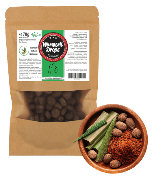 Wurmerli® Drops Katze – Natürliche Ergänzung mit Walnuss, Wermut & Angelikawurzel - Tier Glück