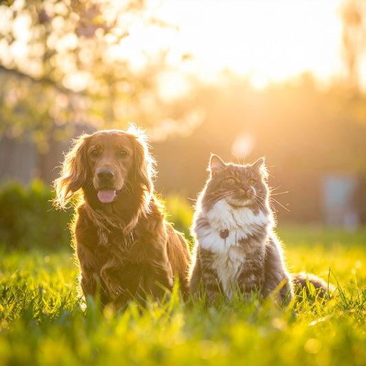 Hund liegt entspannt im Wohnzimmer, Katze sitzt auf Fensterbank während aufgeräumt wird