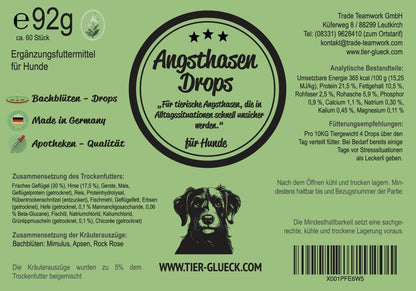 Angsthasen Drops Hund – Natürliche Bachblüten - Leckerlis bei Angst, Stress & Nervosität - Tier Glück