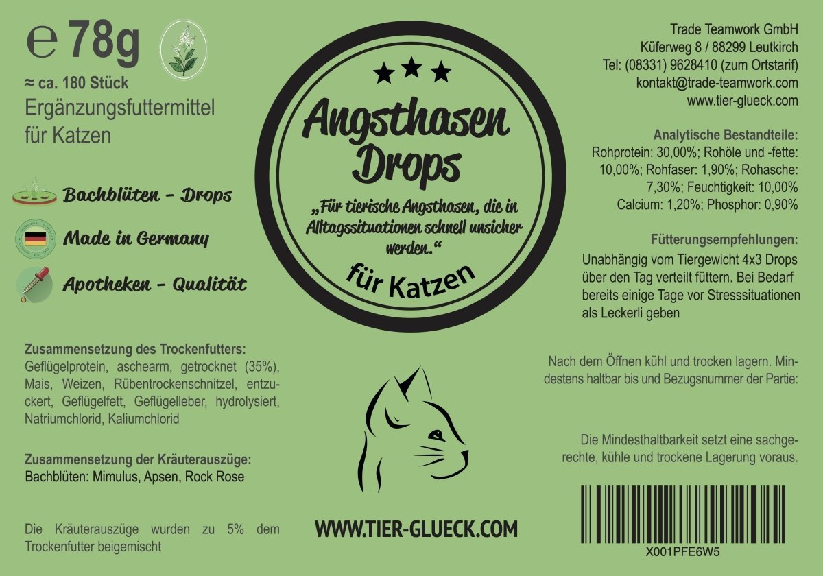 Angsthasen Drops Katze – Natürliche Bachblüten - Leckerlis | Sanfte Unterstützung bei Stress & Nervosität - Tier Glück
