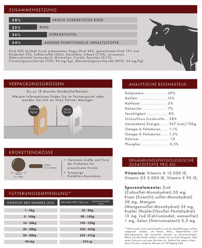 Angusrind mit Süßkartoffel & Karotte – Getreidefreies Premium - Hundefutter - Tier Glück
