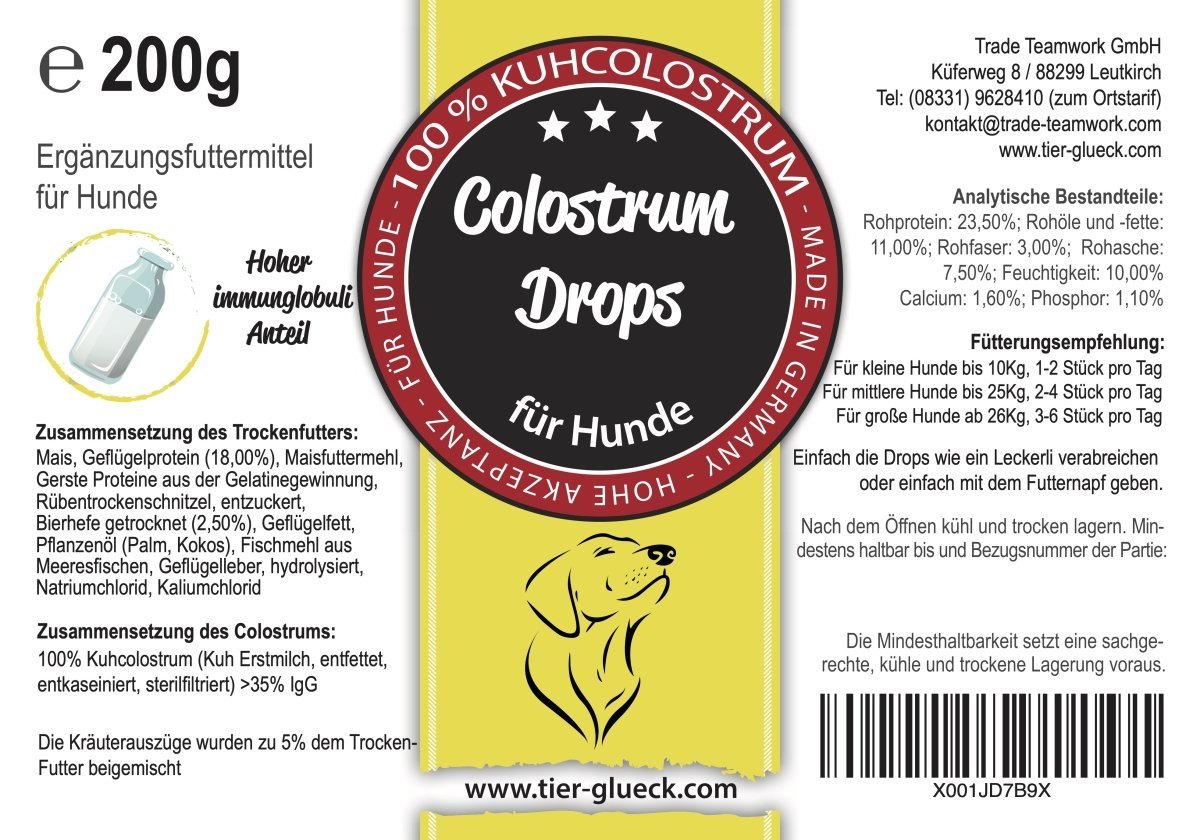 Colostrum Drops Hund – Snacks mit Kolostrum, natürliche Leckerlis als Ergänzung für Vitalität, Gesundheit und Abwehrkräfte
