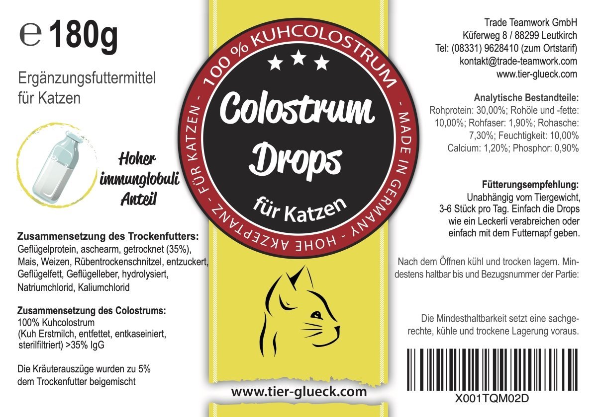 Katzen Snacks Colostrum Drops – natürliche Leckerlis für Katzen, Ergänzungsfuttermittel für Vitalität und Darmgesundheit