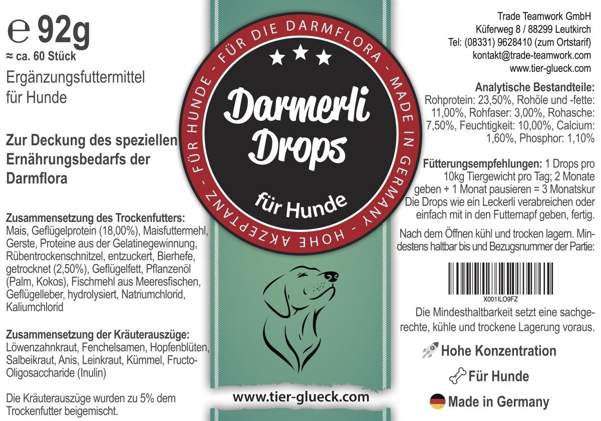 Darmerli Drops Hund – gesunde Hundeleckerlis, natürliche Snacks zur Unterstützung von Vitalität, Darmbalance und Verdauung