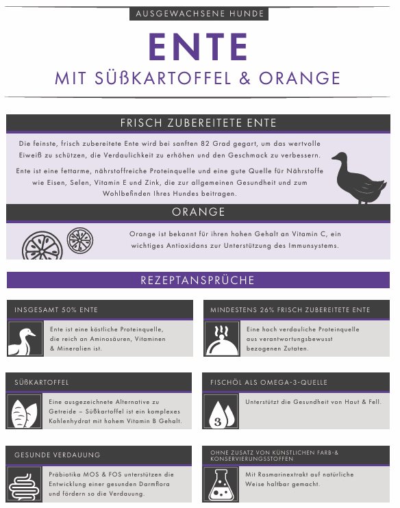 Ente mit Süßkartoffel & Orange – Natürliches, getreidefreies Premium - Hundefutter - Tier Glück