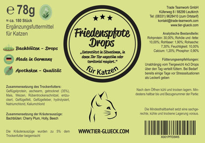 Friedenspfote Drops Katze – Natürliche Bachblüten - Leckerlis für Ruhe & Entspannung - Tier Glück