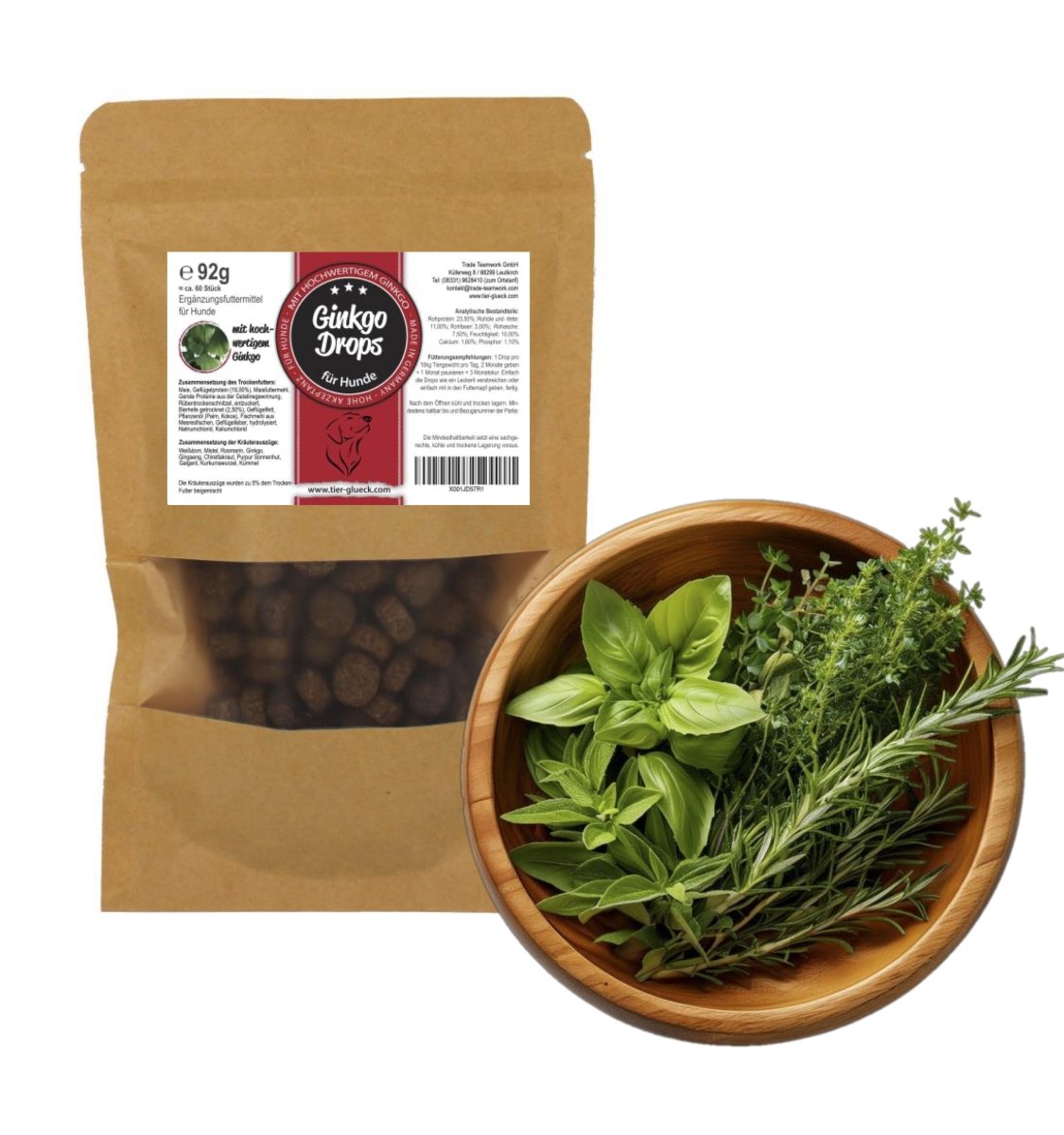 Natürliche Hundesnacks – Ginkgo Drops als gesunde Leckerlis, Ergänzungsfuttermittel für Vitalität und Ausgeglichenheit