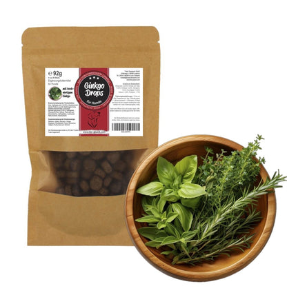Natürliche Hundesnacks – Ginkgo Drops als gesunde Leckerlis, Ergänzungsfuttermittel für Vitalität und Ausgeglichenheit