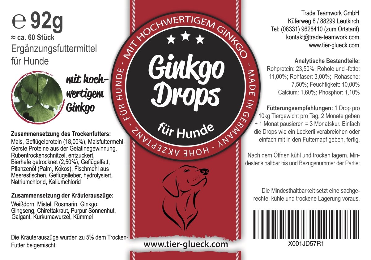 Gesunde Hundeleckerlis – Ginkgo Drops, natürliche Snacks für Hunde, Ergänzungsfuttermittel für Vitalität und Wohlbefinden