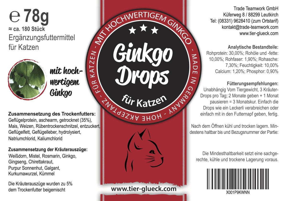 Katzen Snacks Ginkgo Drops – natürliche Leckerlis für Katzen, Ergänzungsfuttermittel für Durchblutung und Bewegung