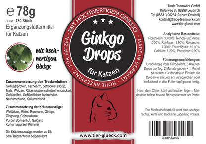Katzen Snacks Ginkgo Drops – natürliche Leckerlis für Katzen, Ergänzungsfuttermittel für Durchblutung und Bewegung