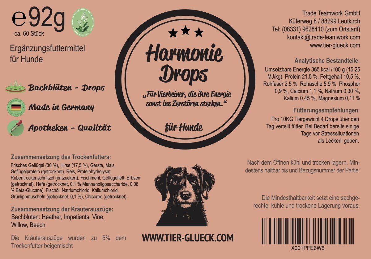 Harmonie Drops Hund – Natürliche Bachblüten - Leckerlis für Ruhe & Ausgeglichenheit - Tier Glück