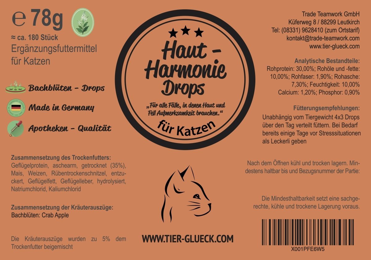 Haut - Harmonie Drops für Katzen – Snacks mit Bachblüten | Unterstützung bei Haut & Fellproblemen - Tier Glück