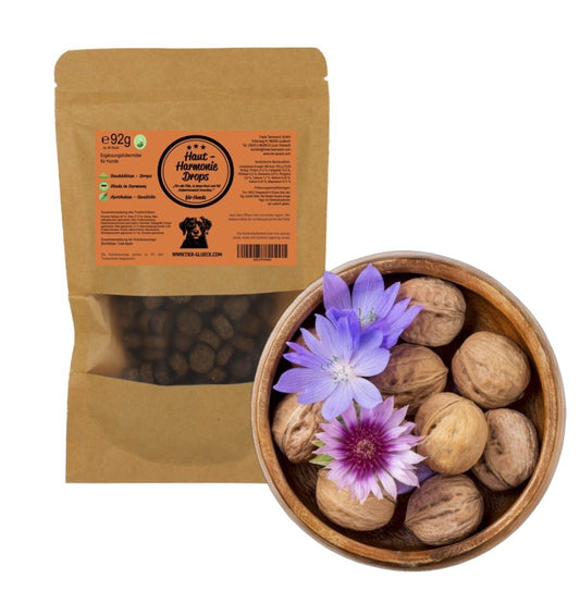 Haut - Harmonie Drops Hund – Natürliche Bachblüten - Leckerlis für Haut & Fellpflege - Tier Glück
