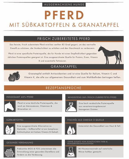 Pferd mit Süßkartoffel & Granatapfel – Natürliches Premium - Hundefutter ohne Getreide - Tier Glück