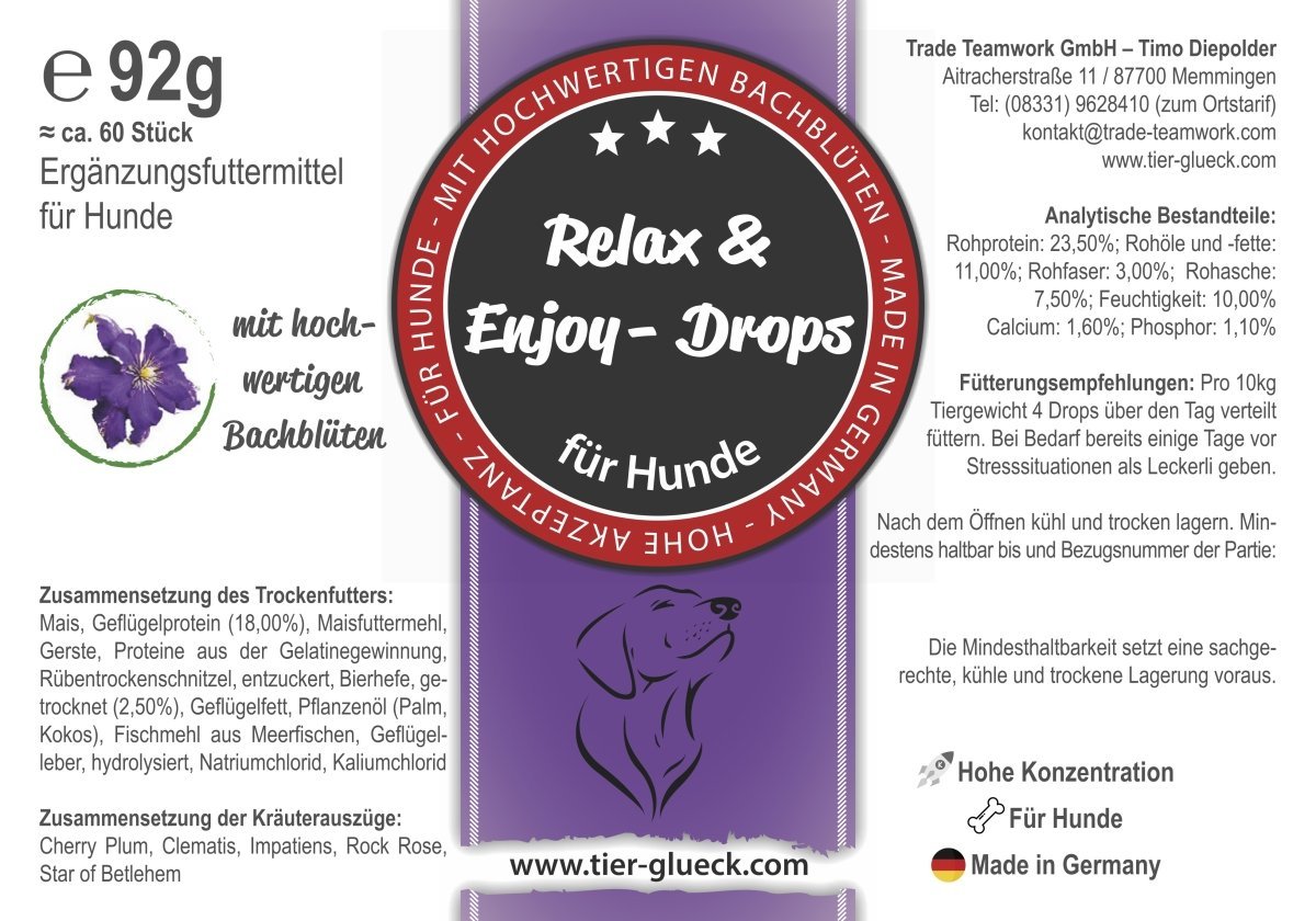 Relax Drops Hund – Natürliche Bachblüten - Drops | Pflanzliche Ergänzung für entspannte Momente - Tier Glück