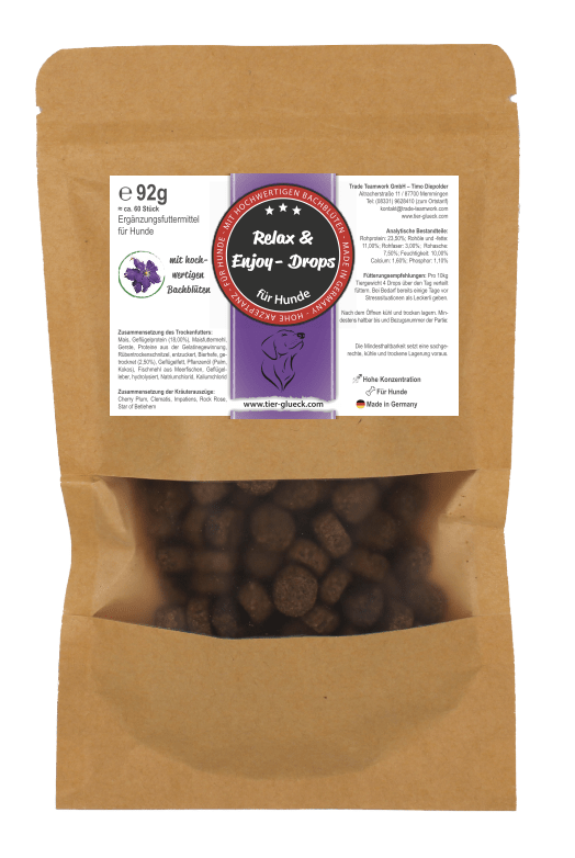 Relax Drops Hund – Natürliche Bachblüten - Drops | Pflanzliche Ergänzung für entspannte Momente - Tier Glück