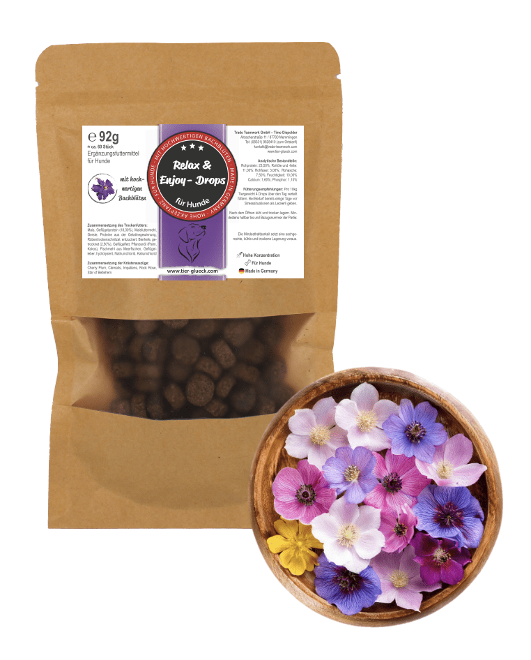 Relax Drops Hund – Natürliche Bachblüten - Drops | Pflanzliche Ergänzung für entspannte Momente - Tier Glück