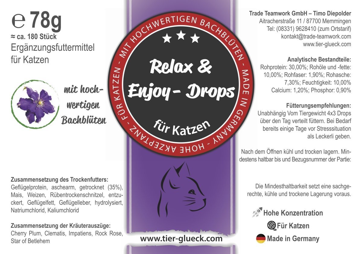 Relax Drops Katze – Natürliche Bachblüten - Drops | Pflanzliche Ergänzung für entspannte Momente - Tier Glück