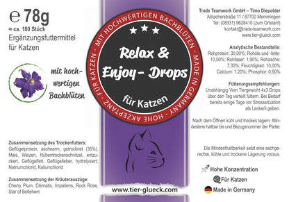 Relax Drops Katze – Natürliche Bachblüten - Drops | Pflanzliche Ergänzung für entspannte Momente - Tier Glück