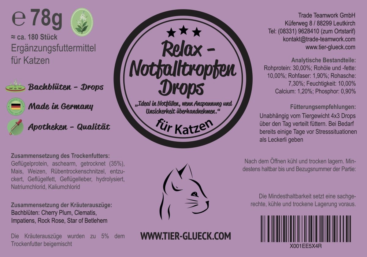 Relax Drops Katze – gesunde Katzenleckerlis, Notfalltropfen Alternative - Bachblüten / bei Panik, Angst & Stress