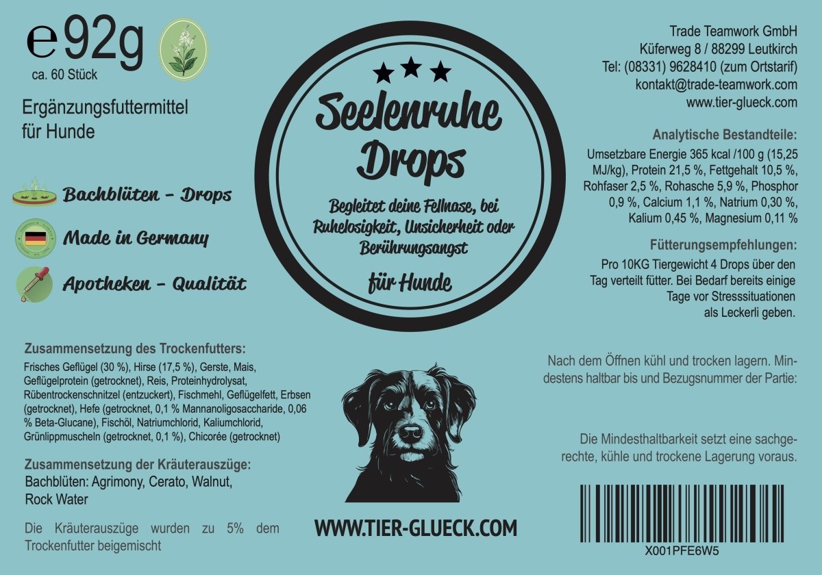 Seelenruhe Drops Hund – Natürliche Bachblüten - Leckerlis für Ruhe & Gelassenheit - Tier Glück