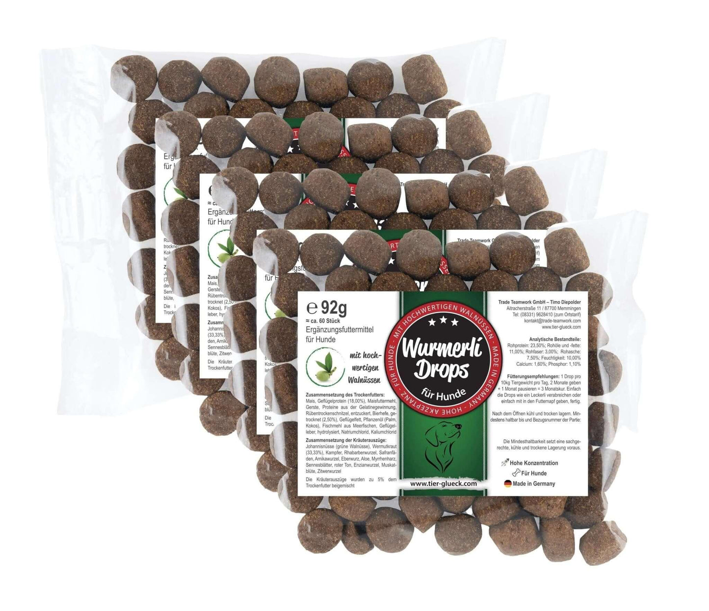 Wurmerli® Drops für Hunde – Natürliche Unterstützung mit grüner Walnuss, Wermut & Angelikawurzel für das Wohlbefinden mit Kräutern - Tier Glück