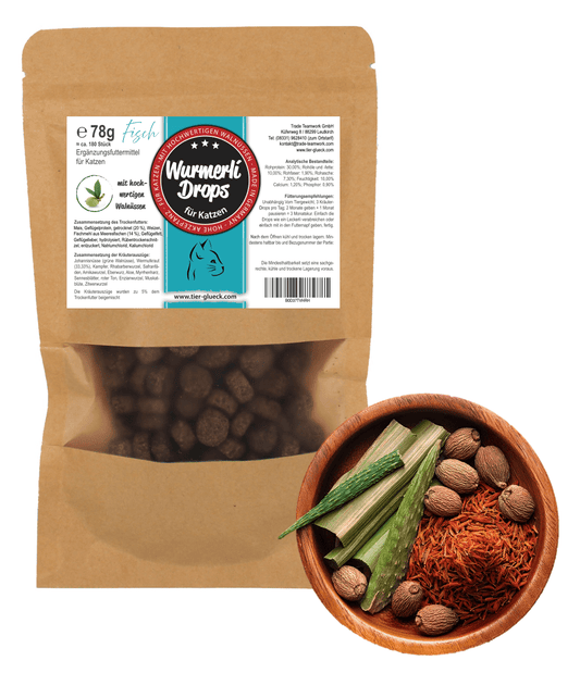 Wurmerli® Drops Katze mit Fisch – Natürliche Rezeptur als Ergänzung für Katzen - Tier Glück