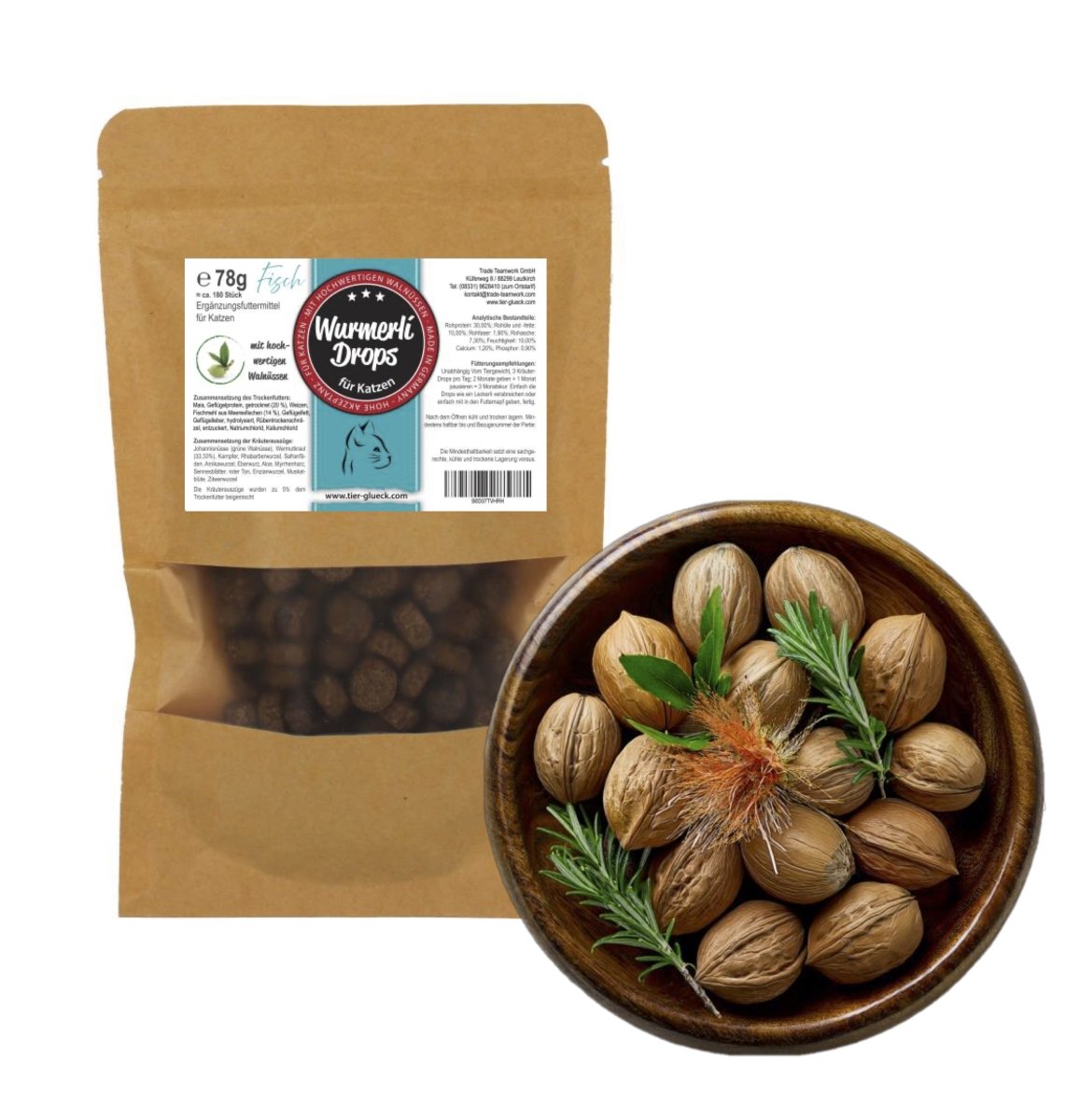 Wurmerli® Drops Katze mit Fisch – Natürliche Rezeptur als Ergänzung für Katzen - Wurmkur, Entwurmung