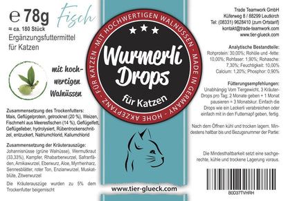Katzenleckerlis Wurmerli Drops – leckere Snacks mit Fischgeschmack, natürliche Ergänzung für Entwurmung, Wurmtablette