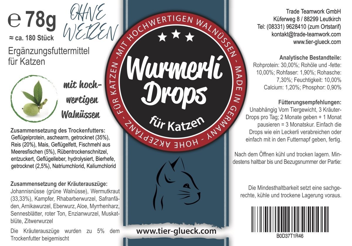 Wurmerli Drops Katze kaufen – weizenfreie Katzenleckerlis, Wurmschutz, Vorbeugung Würmer & Wurmbefall