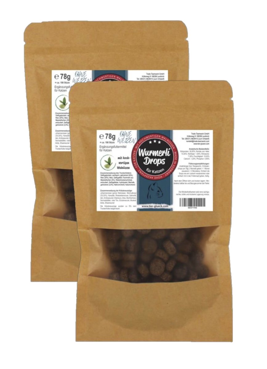 Natürliche Katzenleckerlis – Wurmerli Drops weizenfrei, gesunde Snacks für Katzen zur Entwurmung bei Würmern