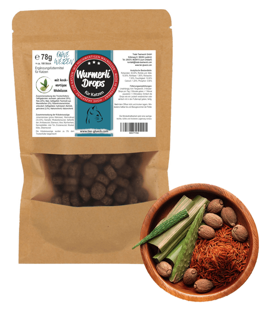 Wurmerli® Drops Katze – Natürliche Drops ohne Weizen | Pflanzliche Rezeptur für Katzen - Tier Glück