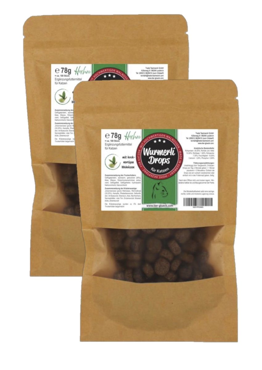 Wurmerli® Drops Katze – Natürliche Ergänzung mit Walnuss, Wermut & Angelikawurzel - Tier Glück