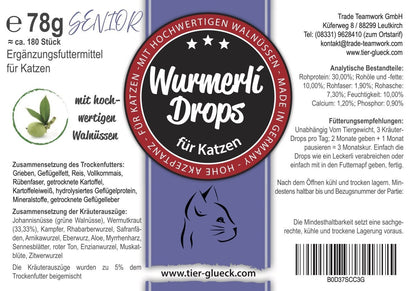 Senioren Leckerlis Wurmerli Drops – gesunde Snacks für ältere Katzen oder Hunde, natürliche Entwurmung bei Wurmbefall