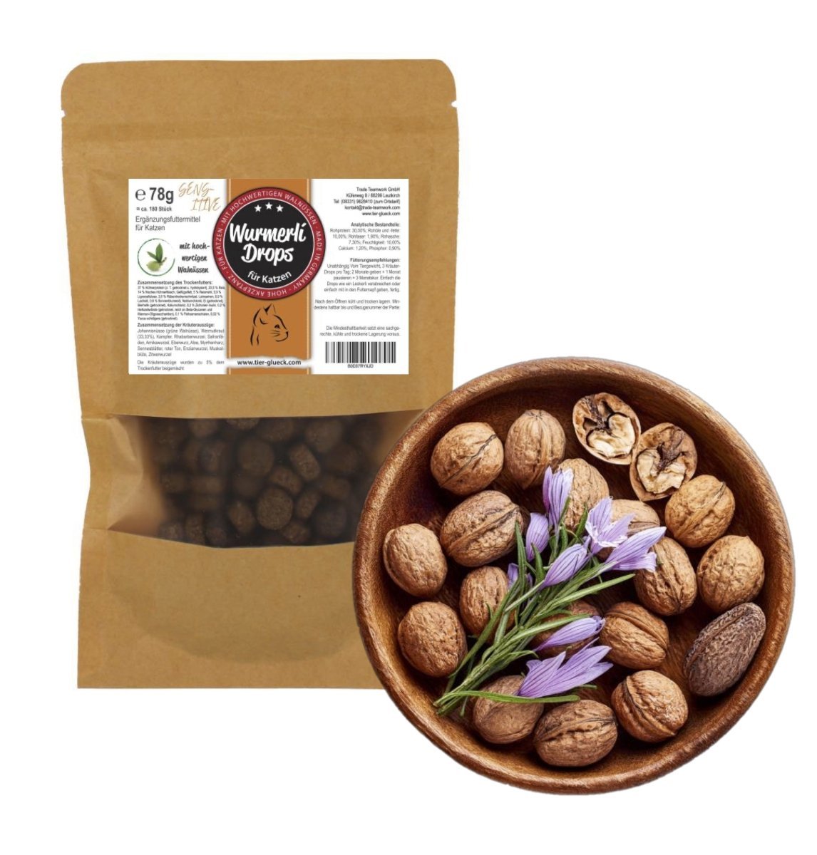 Sensitive Leckerlis Wurmerli Drops – gesunde Snacks für sensible Katzen oder Hunde, natürliche Entwurmung bei Wurmbefall