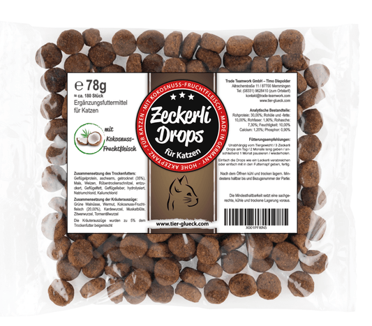 Zeckerli® Drops für Katzen – Natürliche Unterstützung mit Kokosnuss - Fruchtfleisch, Kardewurzel und Zitwerwurzel für das allgemeine Wohlbefinden - Tier Glück